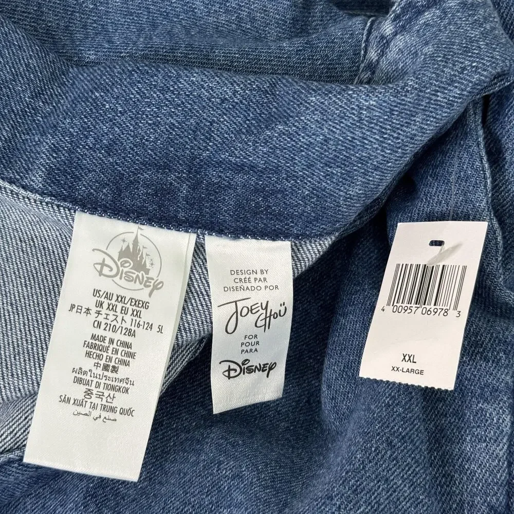 Disney Joey Chou Denim Jacket XXL Mickey Mouse Castle Fireworks Park Art NEW 2X - Picture 3 of 13